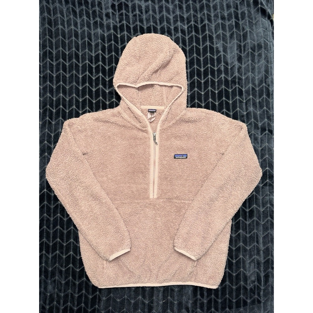 Patagonia Women's Los Gatos 1/4 Zip Fuzzy Fleece Pullover hooded Antho Pink Sz L